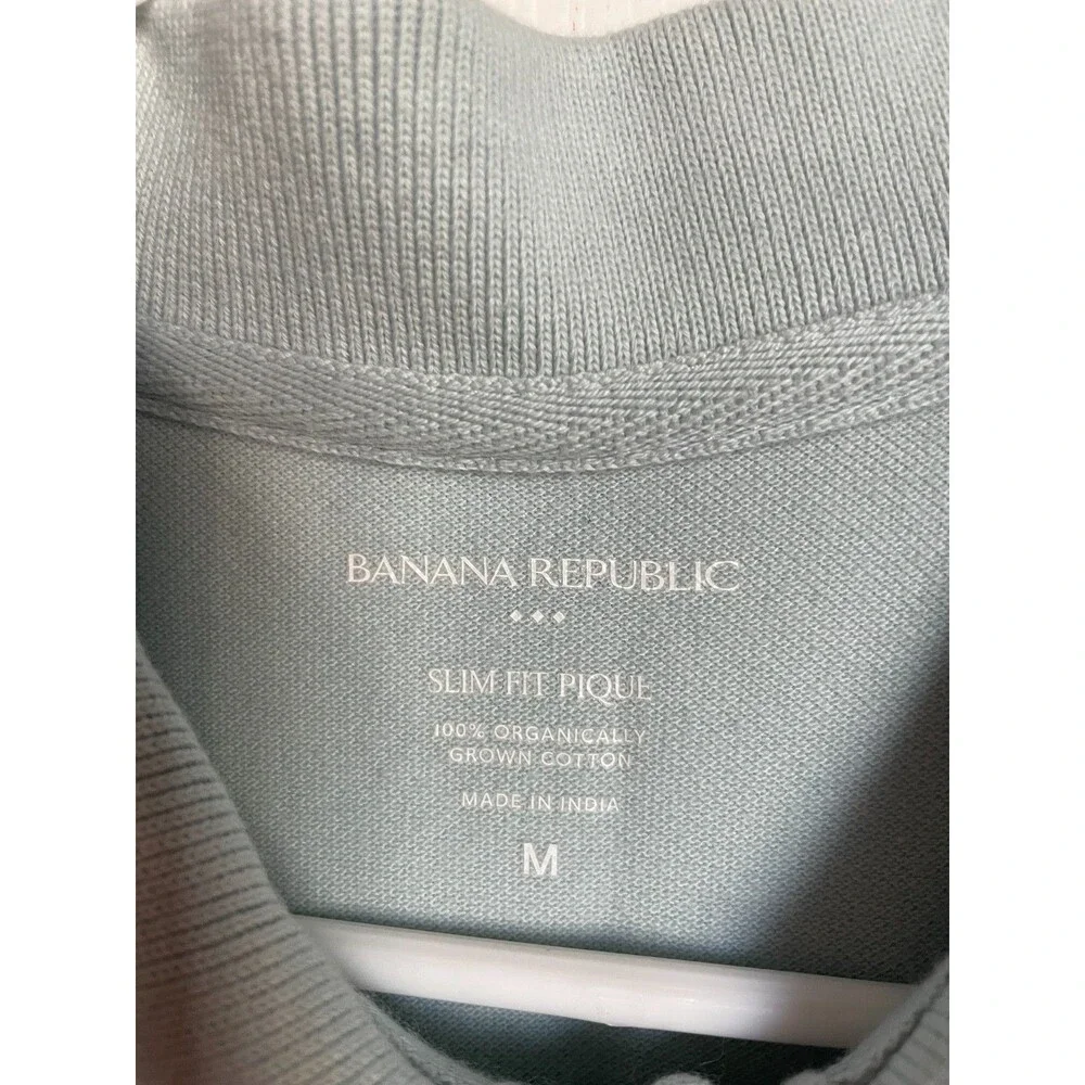 BANANA REPUBLIC MEN SLIM FIT PIQUE POLO SHIRT Size M light blue short sleeve